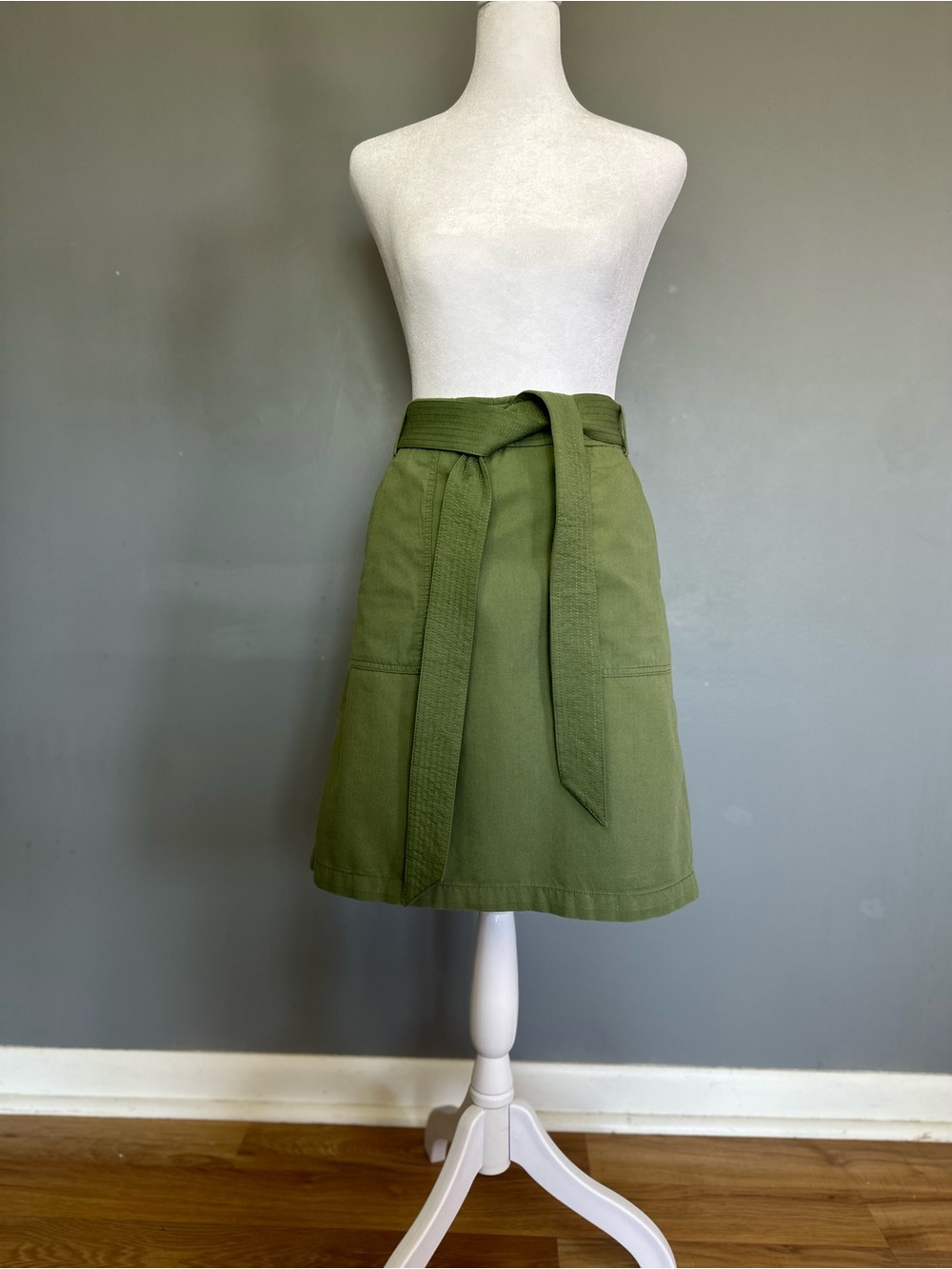 J. Crew Olive Green Belted A-Line Skirt - Women